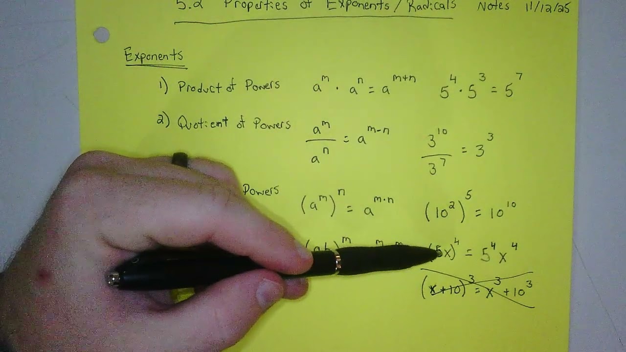 11/12/25 Algebra II Chapter 5.2 Properties Notes