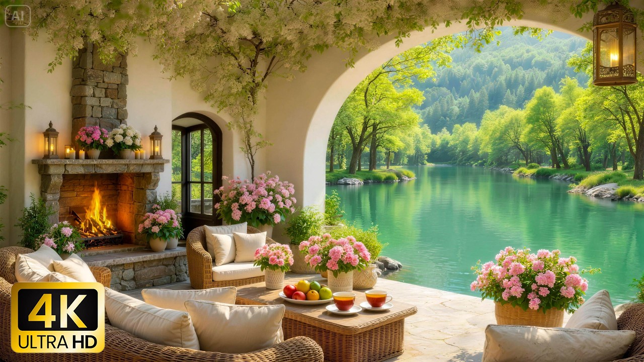 Deep Focus Piano in a Cozy Spring Lakeside Cabin 🌿 Birds & Fireplace Ambience