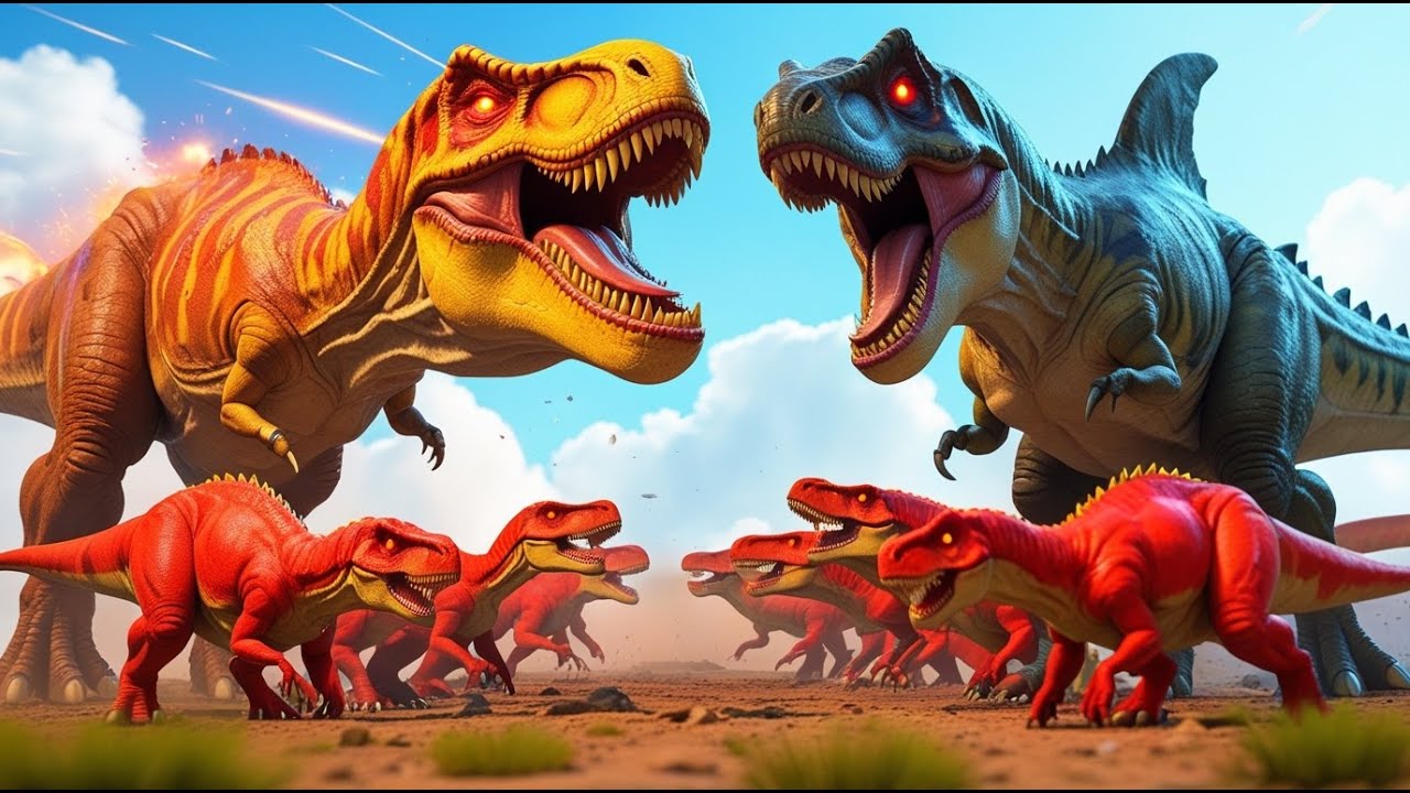 TYRANNOSAURUS REX vs ALL CARNIVORES & HERBIVORES DINOSAURS in Jurassic World Epic Battle