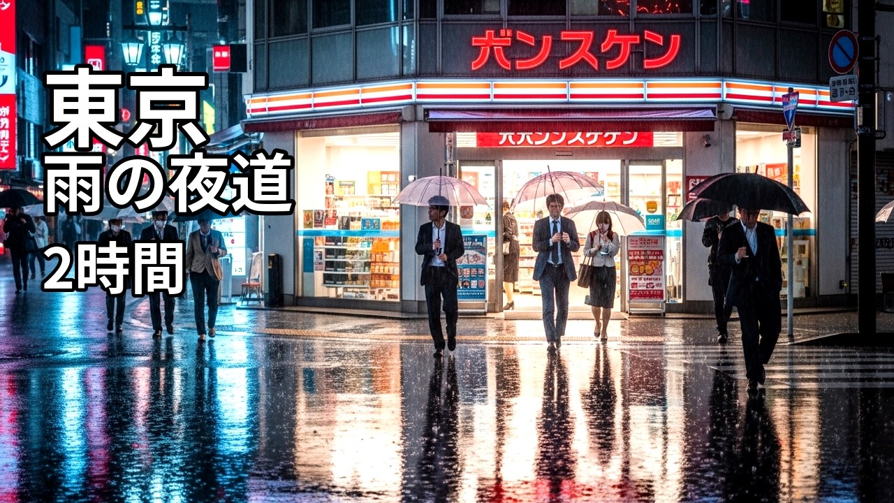 東京 雨の夜【商店街】| 雨音アンビエンス 2時間 睡眠用