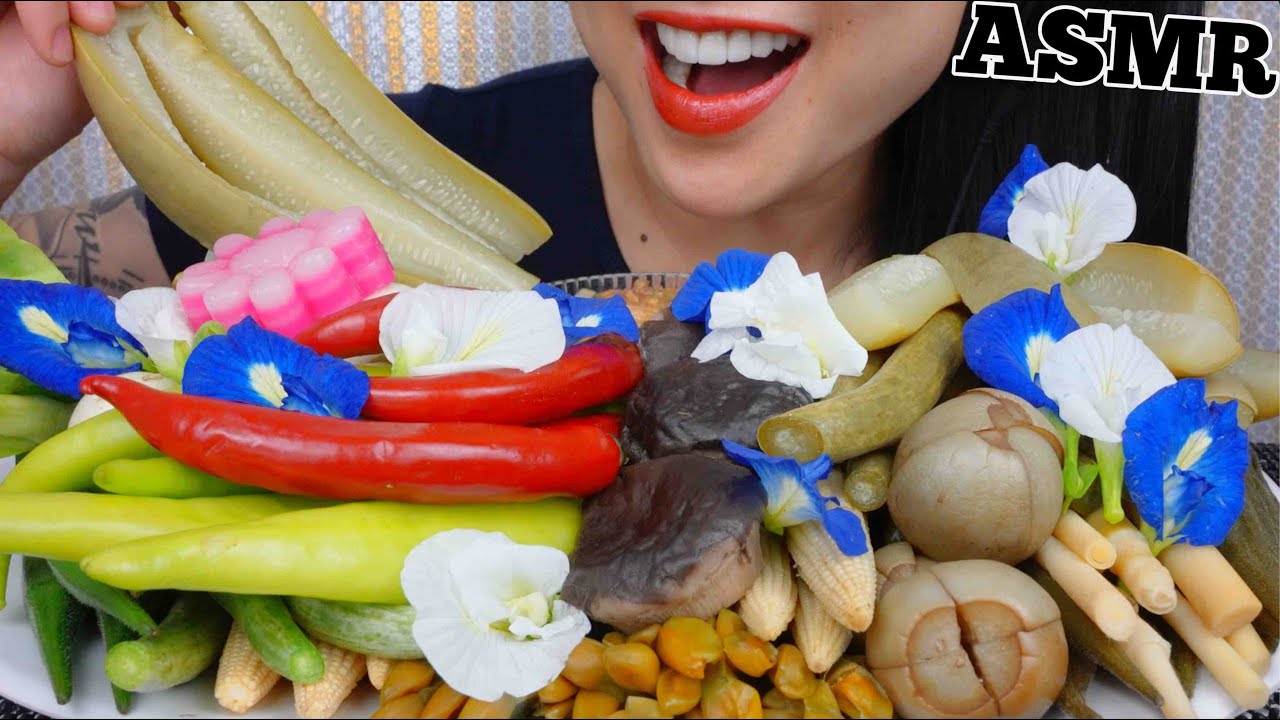 ASMR VEGGIE PLATTER WITH THAI DIPPING SAUCE (FRESH VS. STREAMED) EATING SOUNDS NO TALKING | SAS-ASMR