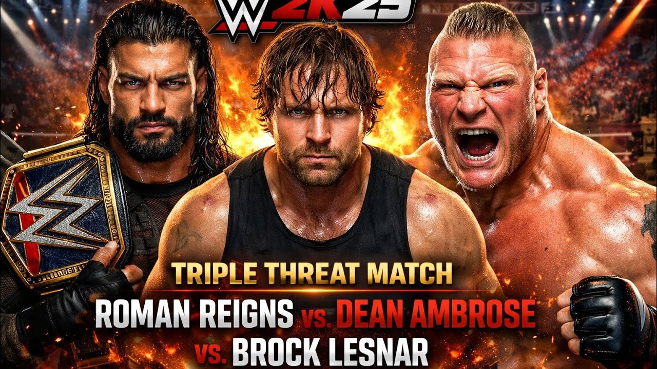 Wwe 2k25 Roman Reigns Vs Brock Lesnar  Vs Dean Ambrose Match 