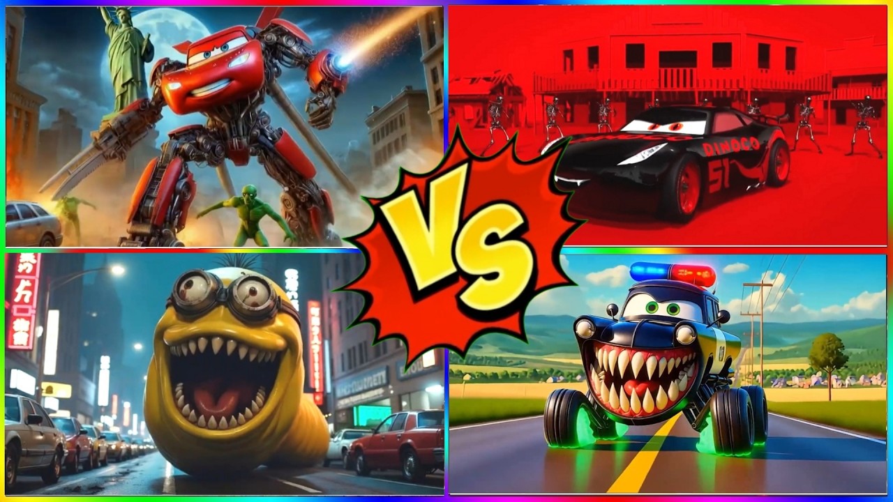 👹🔥 DARK SHOWDOWN! EVIL MCQUEEN vs POLICE CAR MONSTER vs MINIONS EXE vs MCQUEEN TRANSFORMER