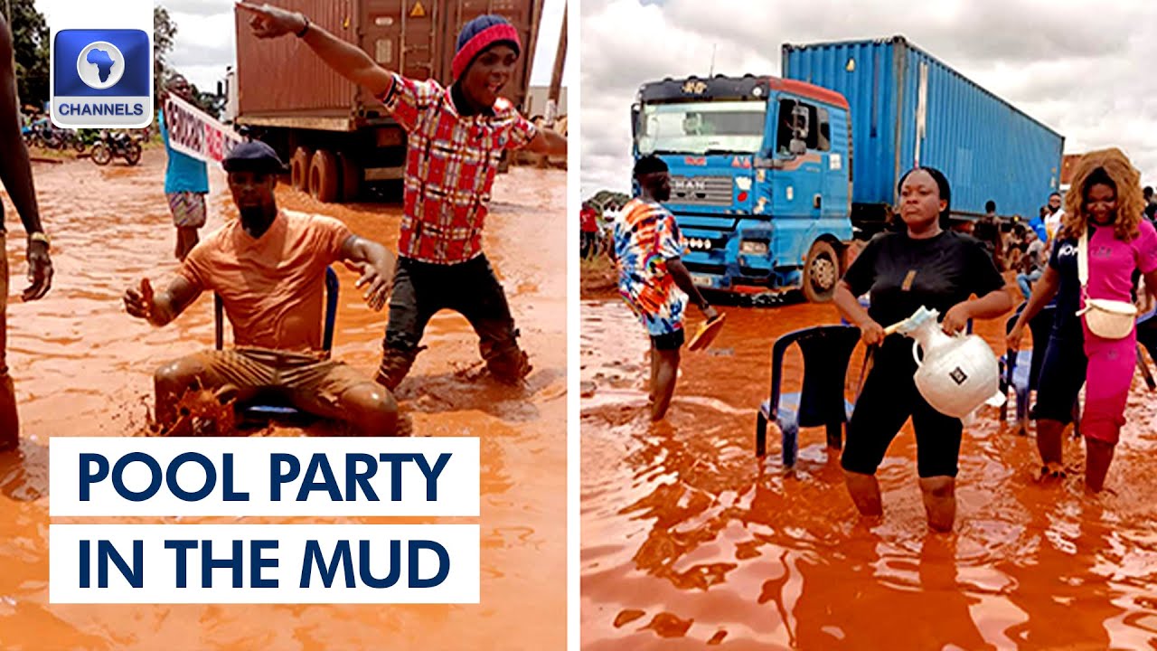 Residents Hold Independence Pool Party In Mud Waters To Protest Poor Road