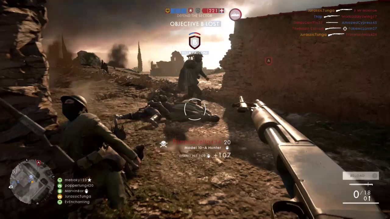 Battlefield 1 - 9 Kill Streak with Model 10-A Hunter