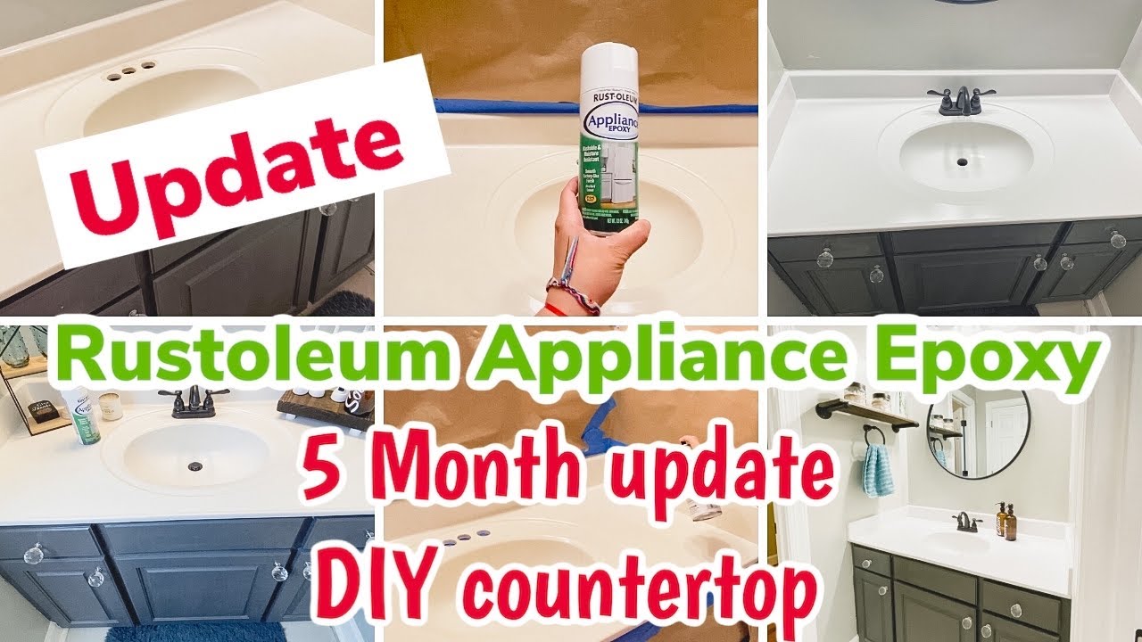 RUSTOLEUM APPLIANCE EPOXY PAINT HOW TO EPOXY YOUR BATHROOM COUNTERTOP/FIVE MONTH UPDATE/DIY MAKEOVER