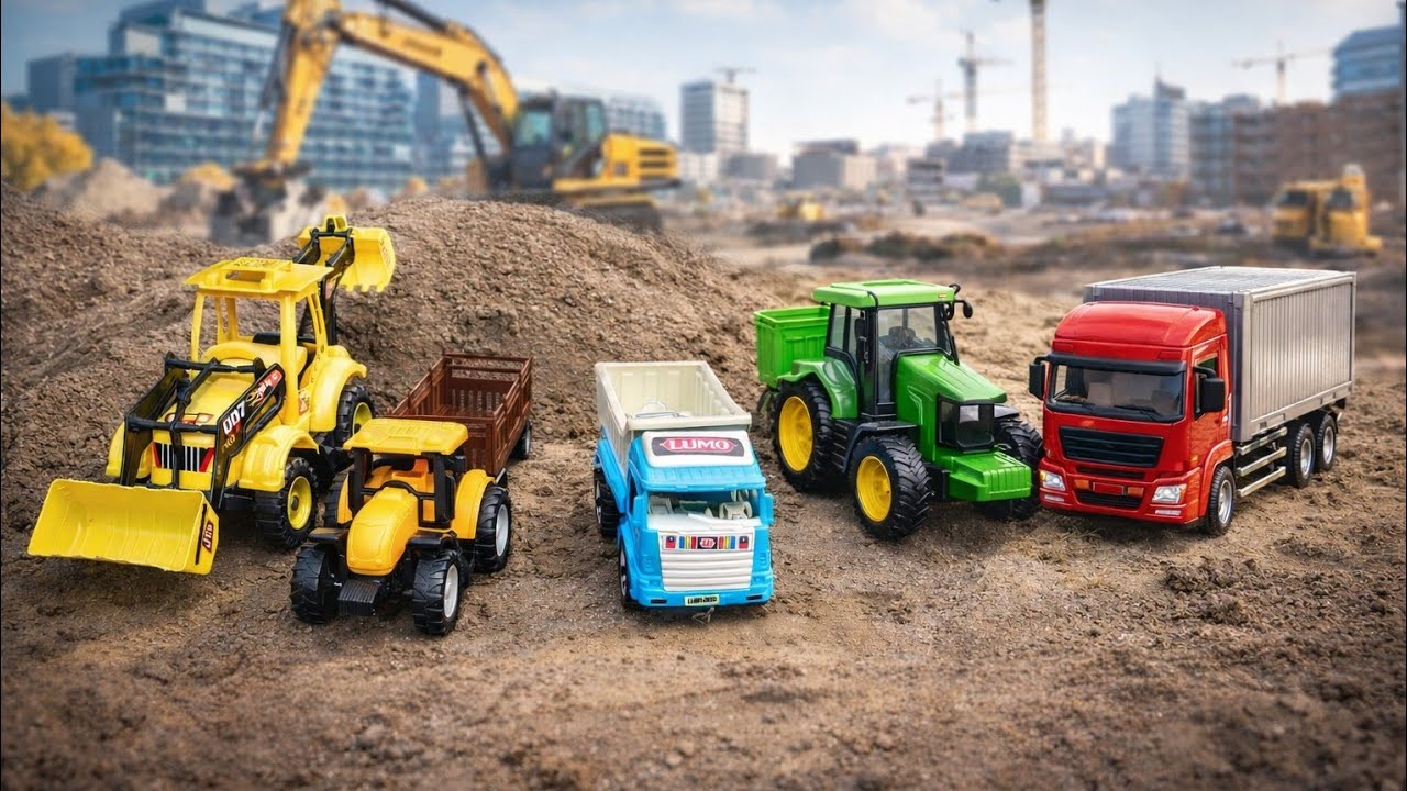 Toy JCB Excavator & Tractor Trailer | Sand Loading Dumper Truck Working Video