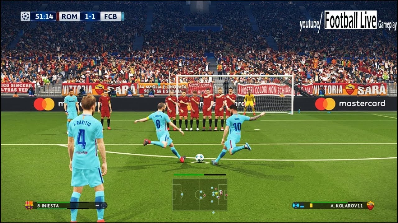 PES 2018 | AS Roma vs FC Barcelona | 2 Free Kick Goal Messi, Iniesta | UEFA Champions League (UCL)