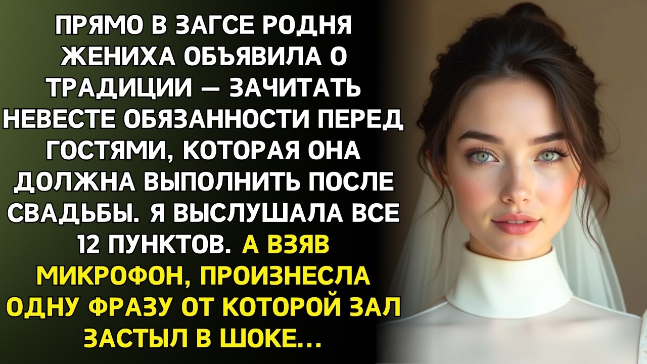 В ЗАГСе семья жениха зачитала мне список условий…Но они не ожидали моего ответа