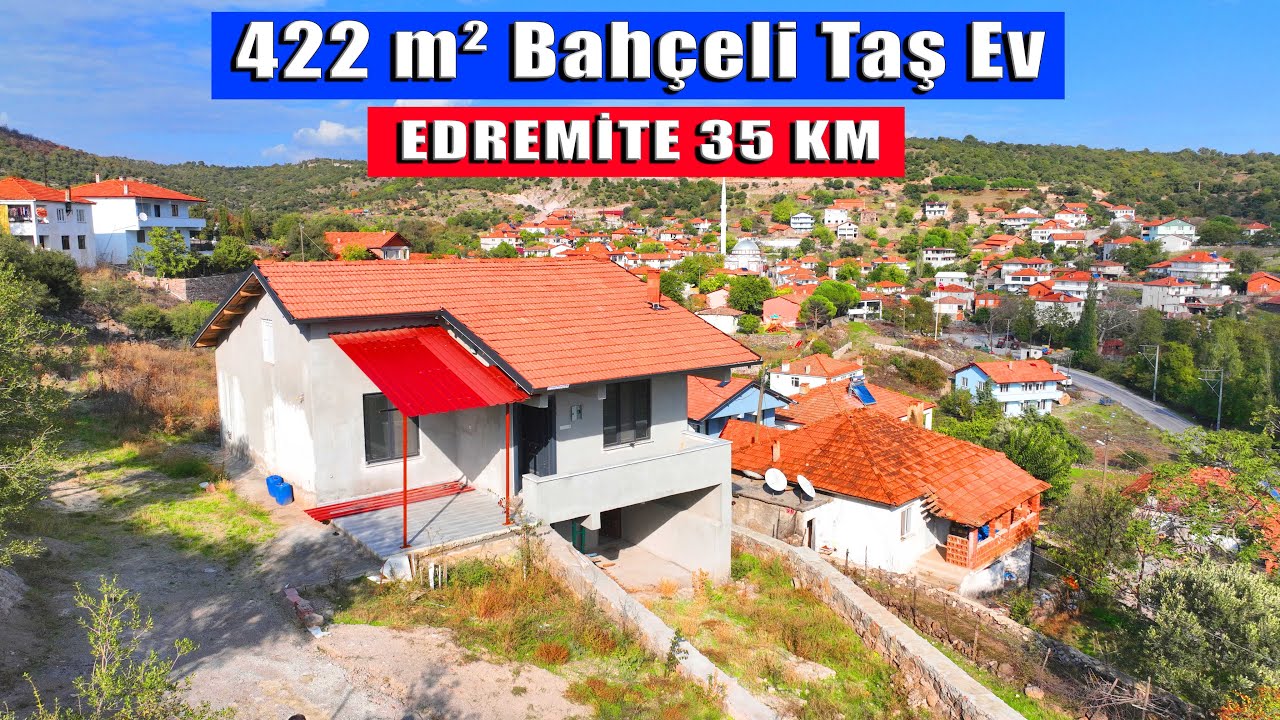 Edremit Akçaya Yakın Harika Köy Manzaralı 422 M2 Bahçeli Taş Ev