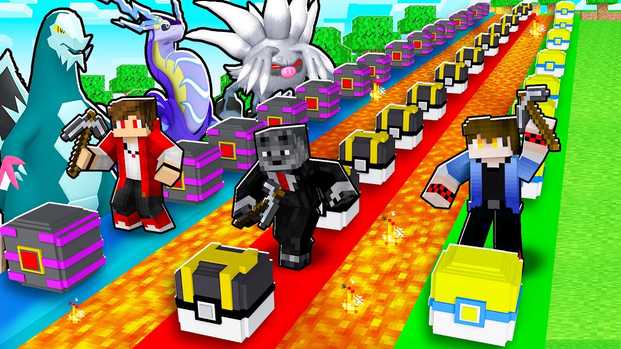 CORRIDA de LUCKY PIXELMON com POKEMON INICIAL vs LENDARIO vs ULTRA BEAST no MINECRAFT
