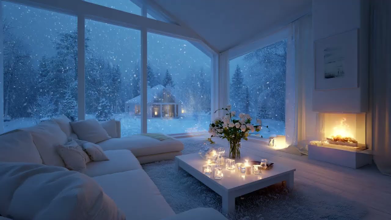 Relaxing Snowfall Winter Ambience with Soft Piano Lounge Music for Focused Study and Quiet Time
