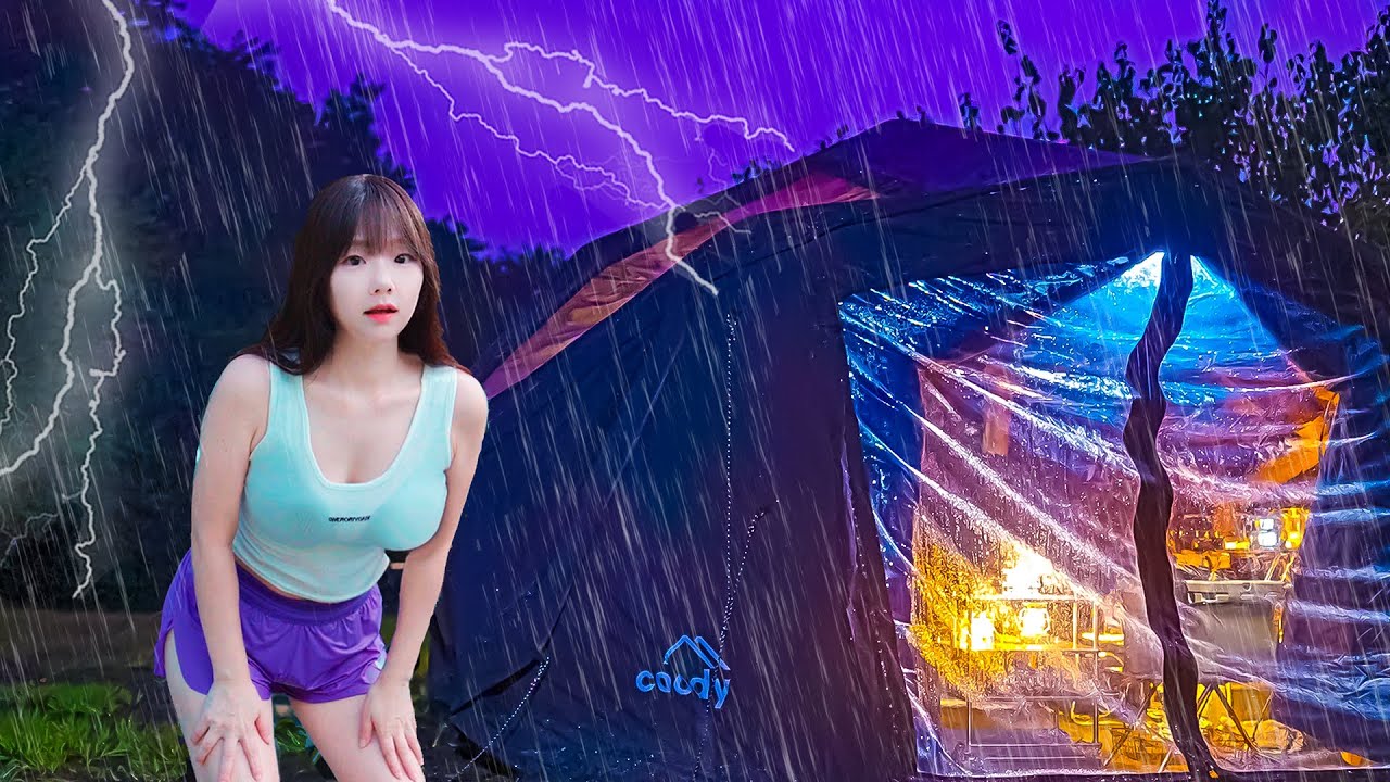 ☔️КЕМПИНГ ПОД СИЛЬНЫМ ДОЖДЕМ С 4 ВИДАМИ РОСКОШНЫХ НАДУВНЫХ ПАЛАТОК / ДОЖДЬ ASMR /
