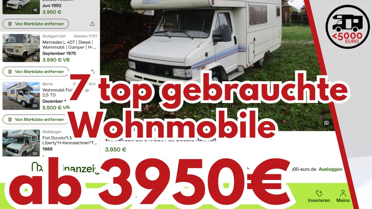 7 top gebrauchte Wohnmobile, gro&szlig;teils mit T&Uuml;V und zwischen 4000 und 5000 Euro