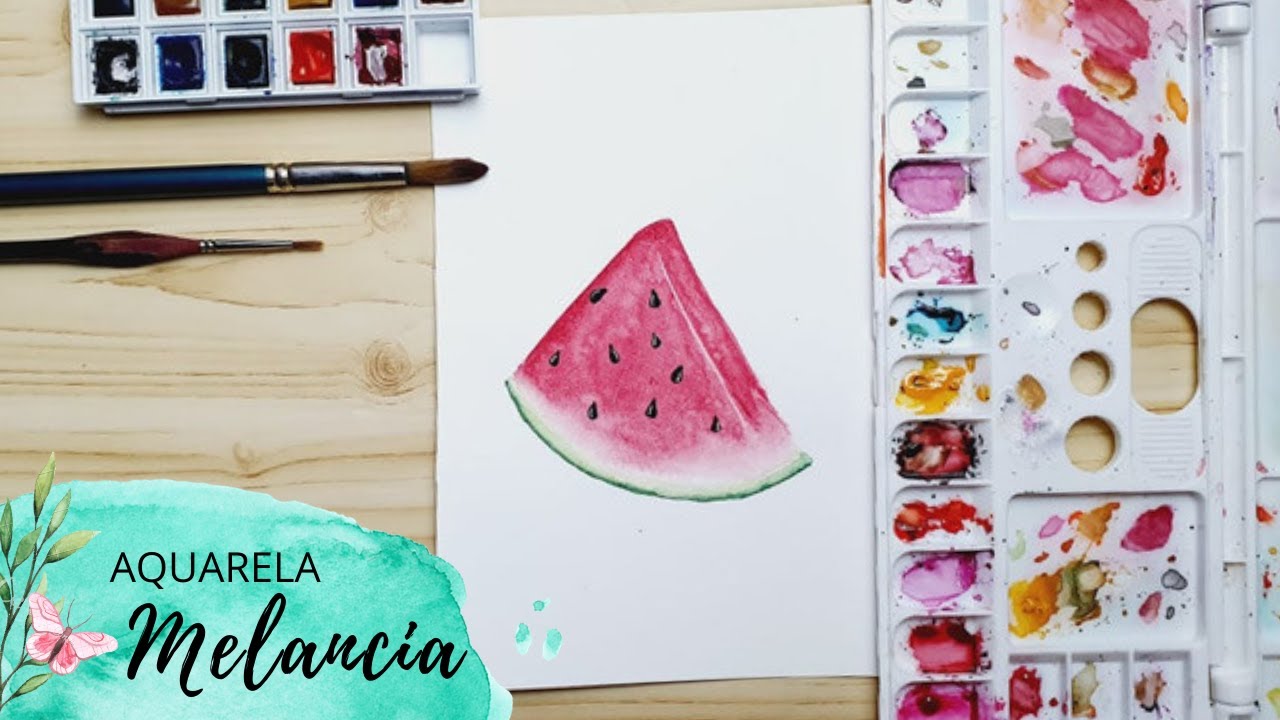 Aquarela de uma  Melancia (Tutorial) Watercolor of a Watermelon (Tutorial)