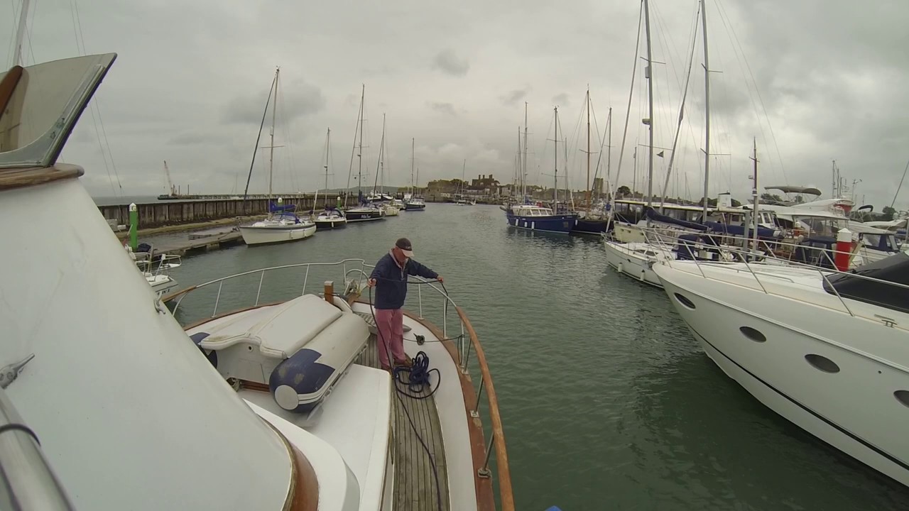 leaving Yarmouth Harbour visitors finger pontoon mooring, IOW