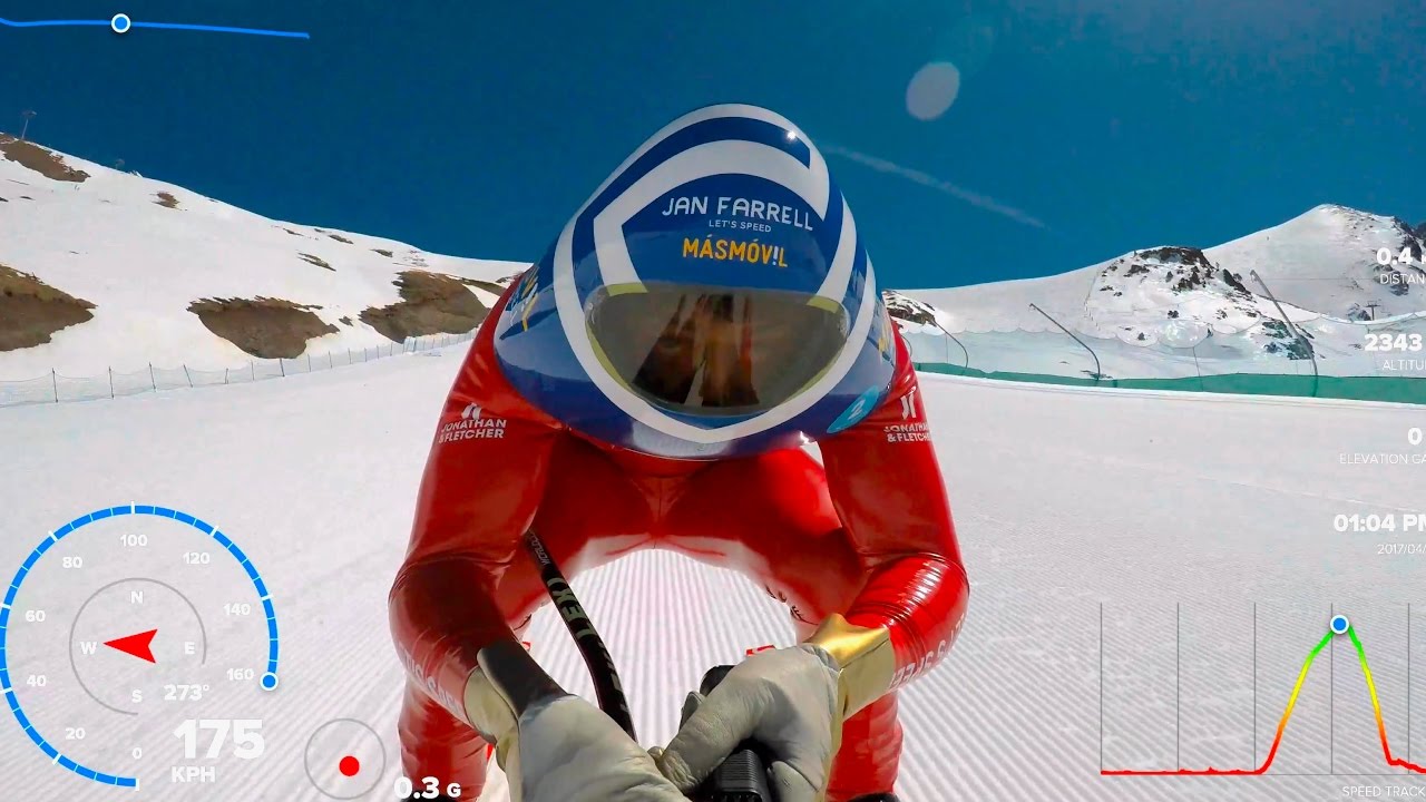 POV Speed Ski 4K down metal ramp - 196kph GoPro data overlays