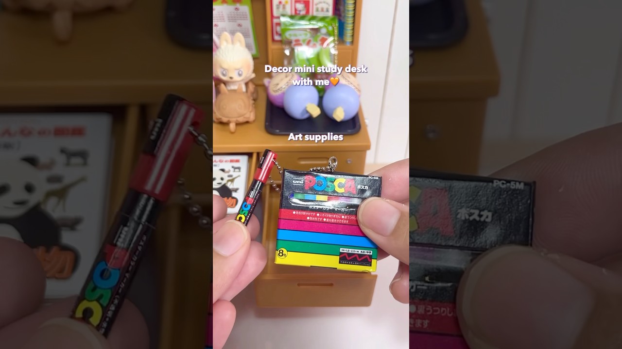 mini school supplies on mini study desk! #school #miniature #toys #rement #labubu #backtoschool