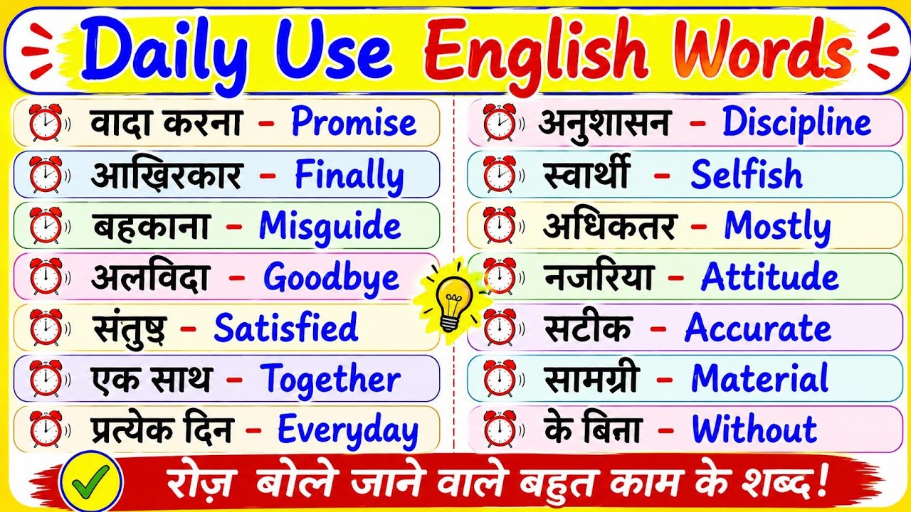 📘📖 Dictionary – Hindi to English 🇮🇳➡️🇬🇧 | Daily Use English Words ✨🗣️