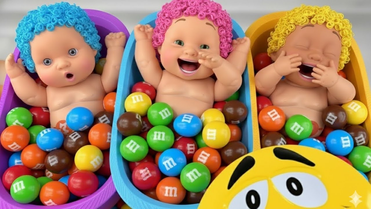 5 Minutes Satisfying with Full of 3 Rainbow BathTubs Candy with M&M's & Magic Slime Cutting Video 25
