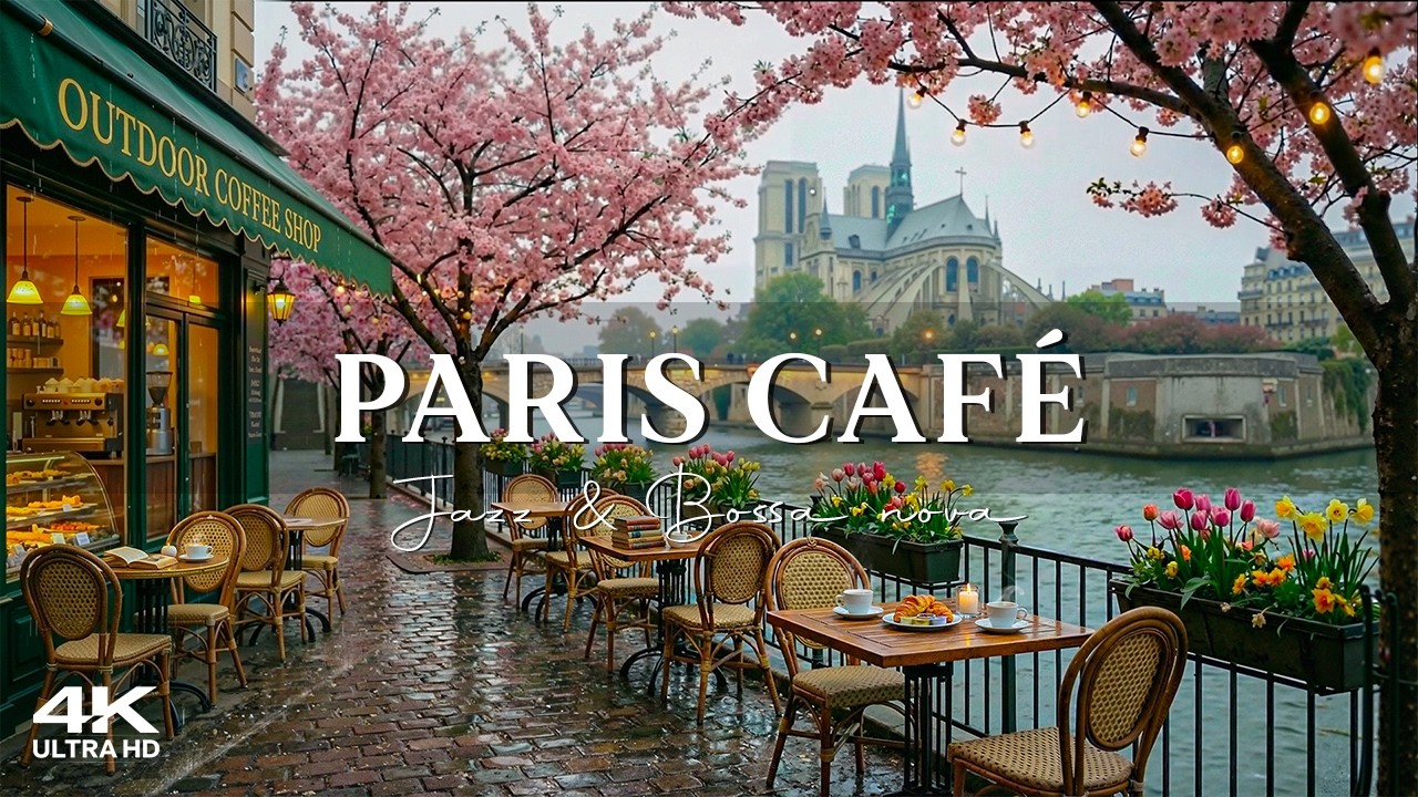 Relaxing Jazz & Bossa Nova Music with Rainy Spring Ambience 🌸 Soft Paris Cafe Jazz for Study