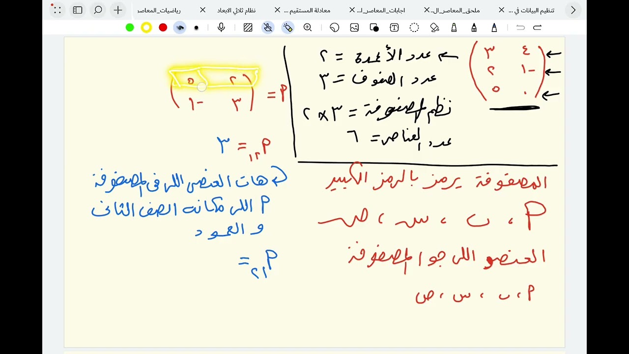 شرح درس تنظيم البيانات في مصفوفات-اولي ثانوي-فرع الجبر