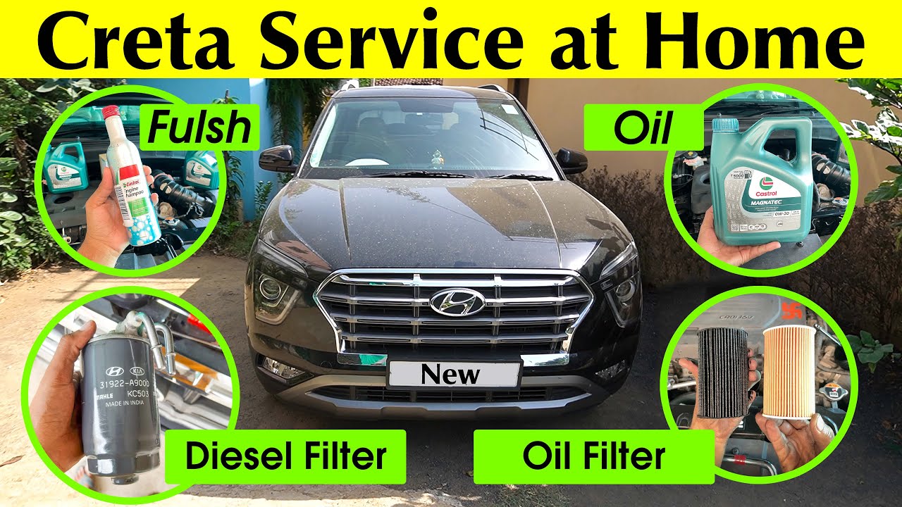 How To Change & Flush Creta Bs6 Car Engine oil | Oil filter | Diesel Fuel filter Service at Home