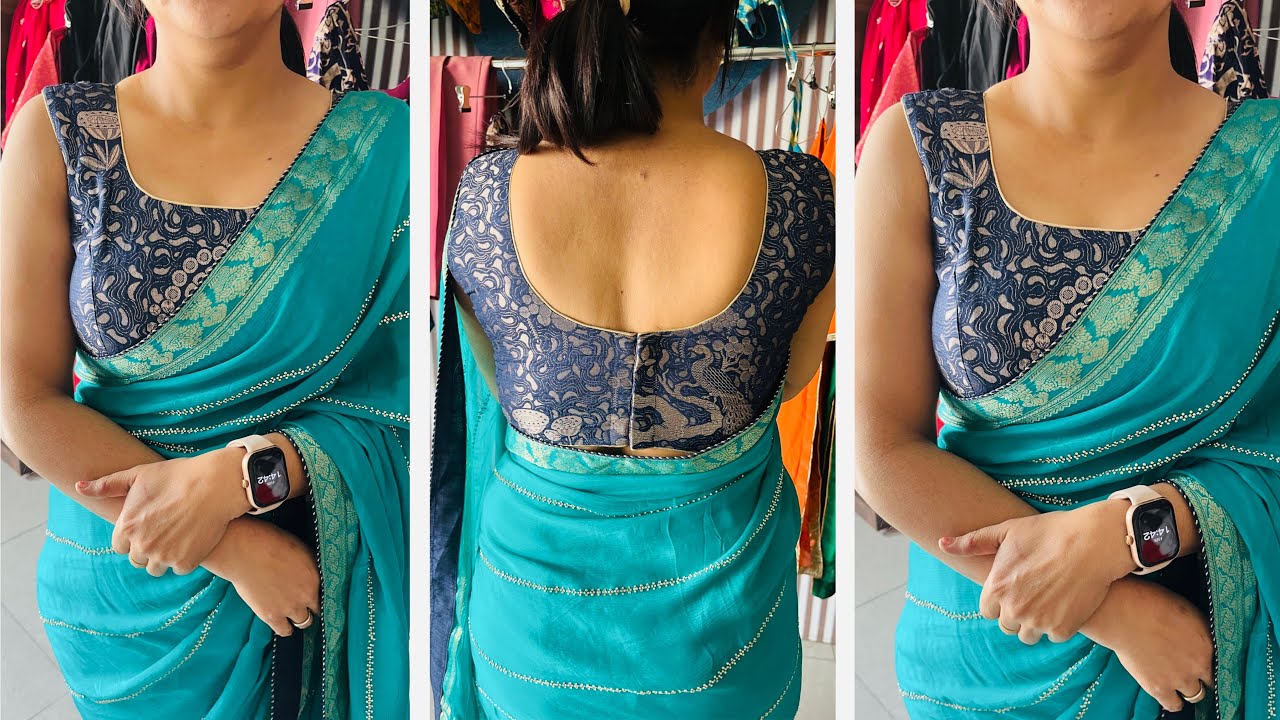 Princess Cut Both Deep Neck Blouse With Dori Blouse