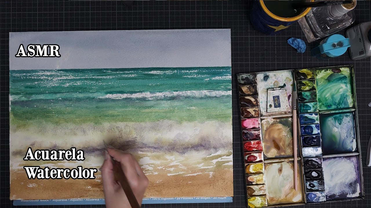 ASMR. Acuarela (sin hablar, sin música). Pintando olas.