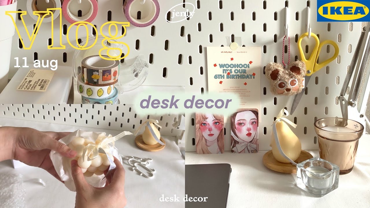 vlog 06 — desk decor แต่งโต๊ะทำงาน🧽, แกะพัสดุของแต่งห้อง 🧸💘