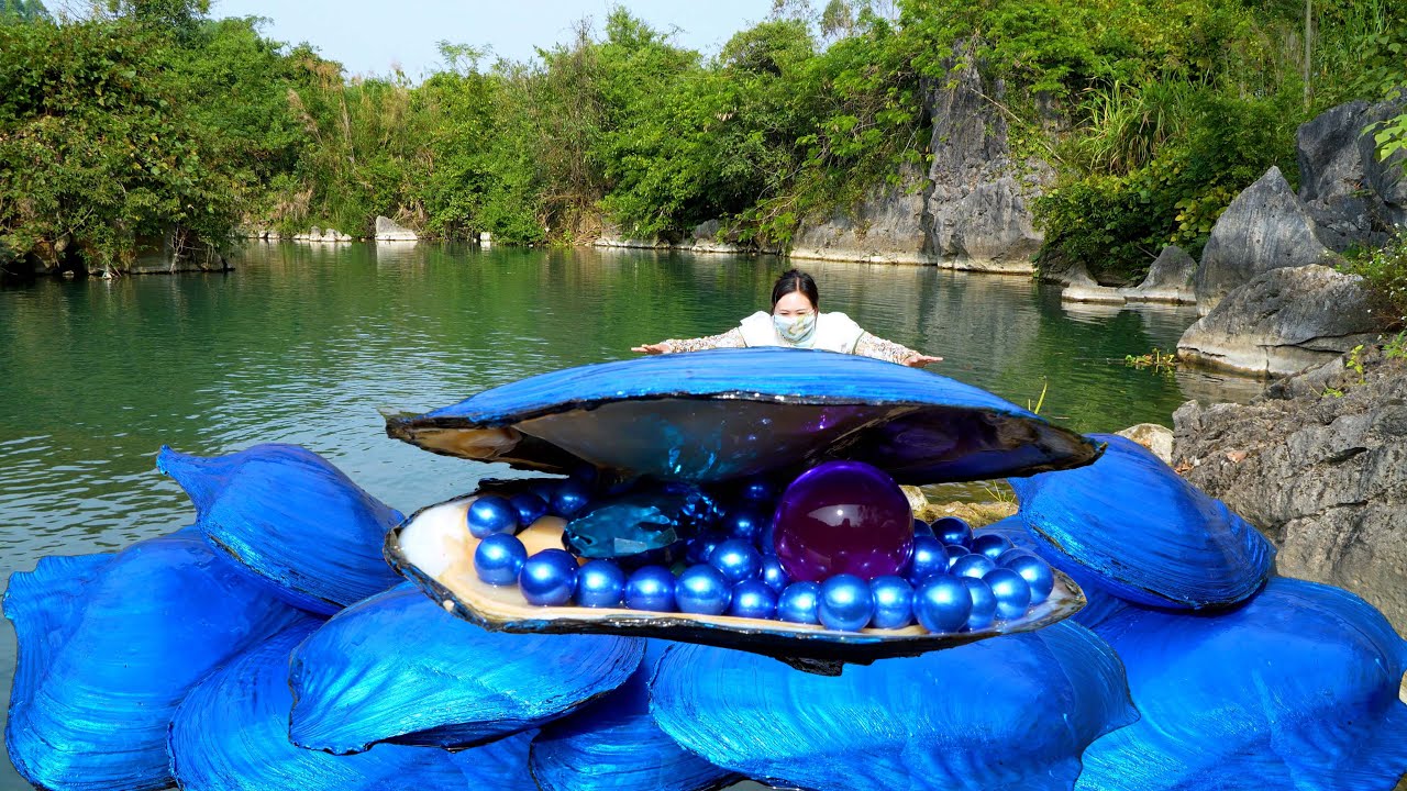 😱🎁Pry open the giant blue clam, inside there are charming blue pearls, high-quality and beautiful