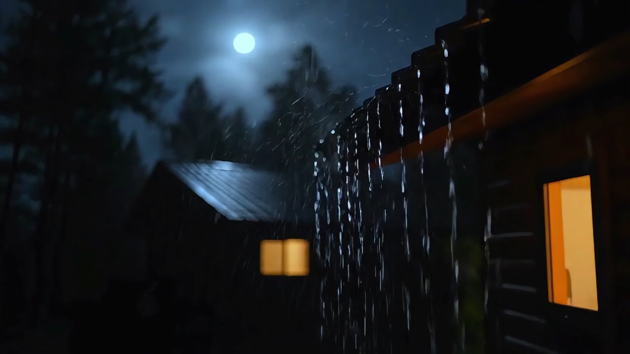 Moonlit Cabin Rainstorm ASMR 🌙 Thunder & Heavy Rain Sounds for Sleep & Relaxation