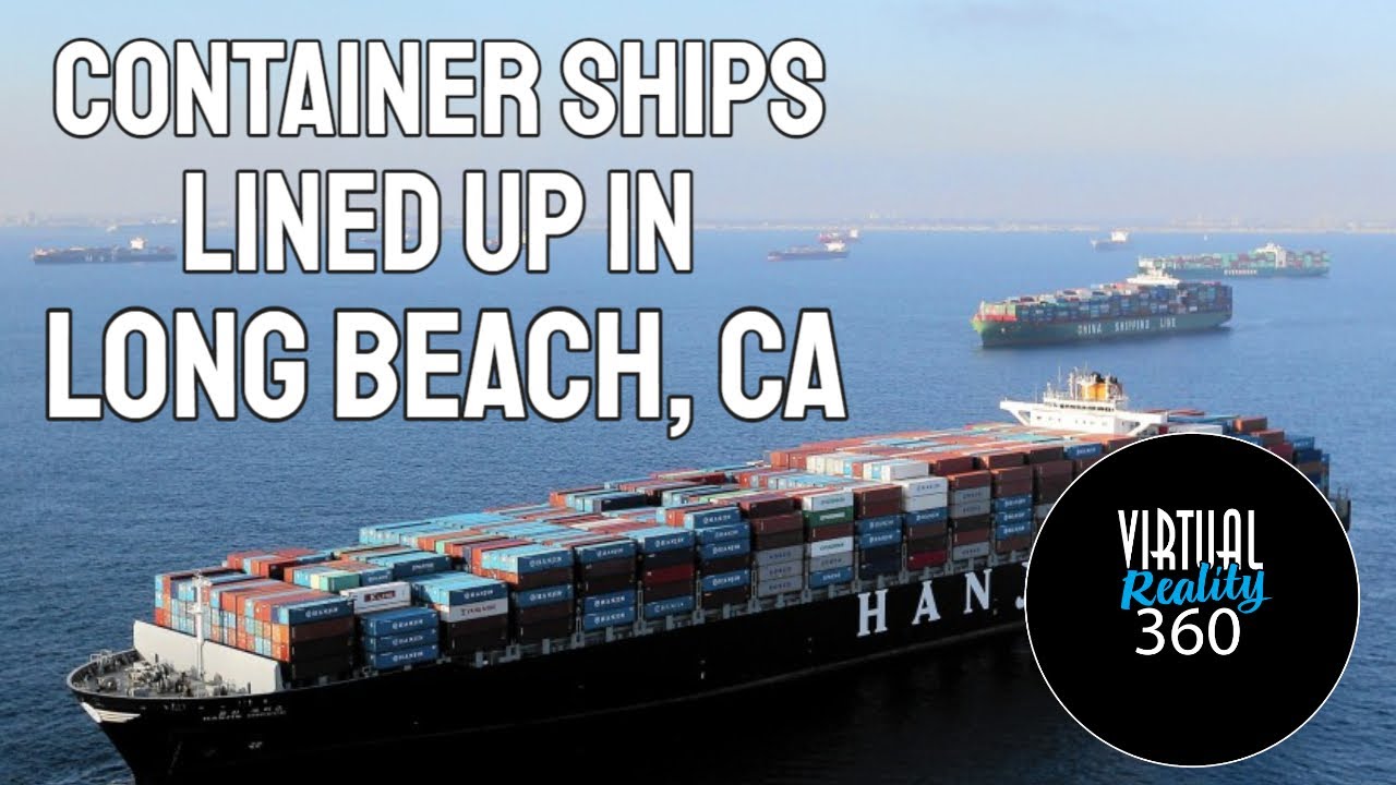 Container Ships parked Along West Coast - long beach CA