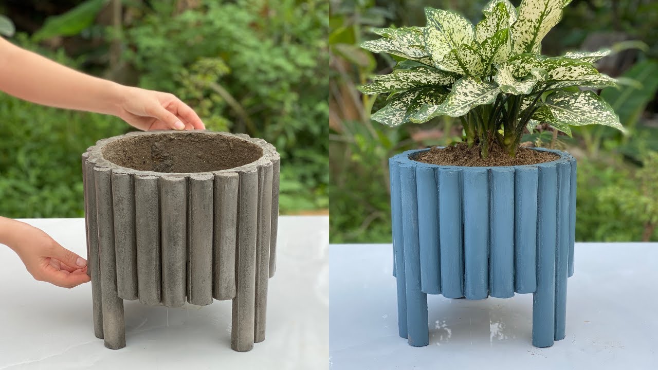 Crafts with cement - Beautiful flower pots from plastic pipes and cement