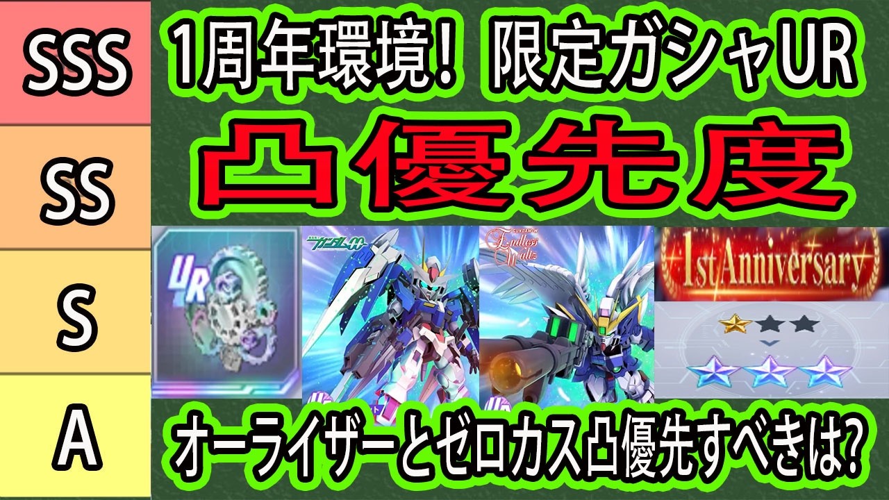 【ジージェネエターナル】１周年入り限定ガシャUR凸優先度ランキング！凸素材今こそ使う時！どの機体に使うべき？ダブルオーライザーとゼロカスどちらが凸優先？1周年ピックアップガシャ天井交換最終判断？