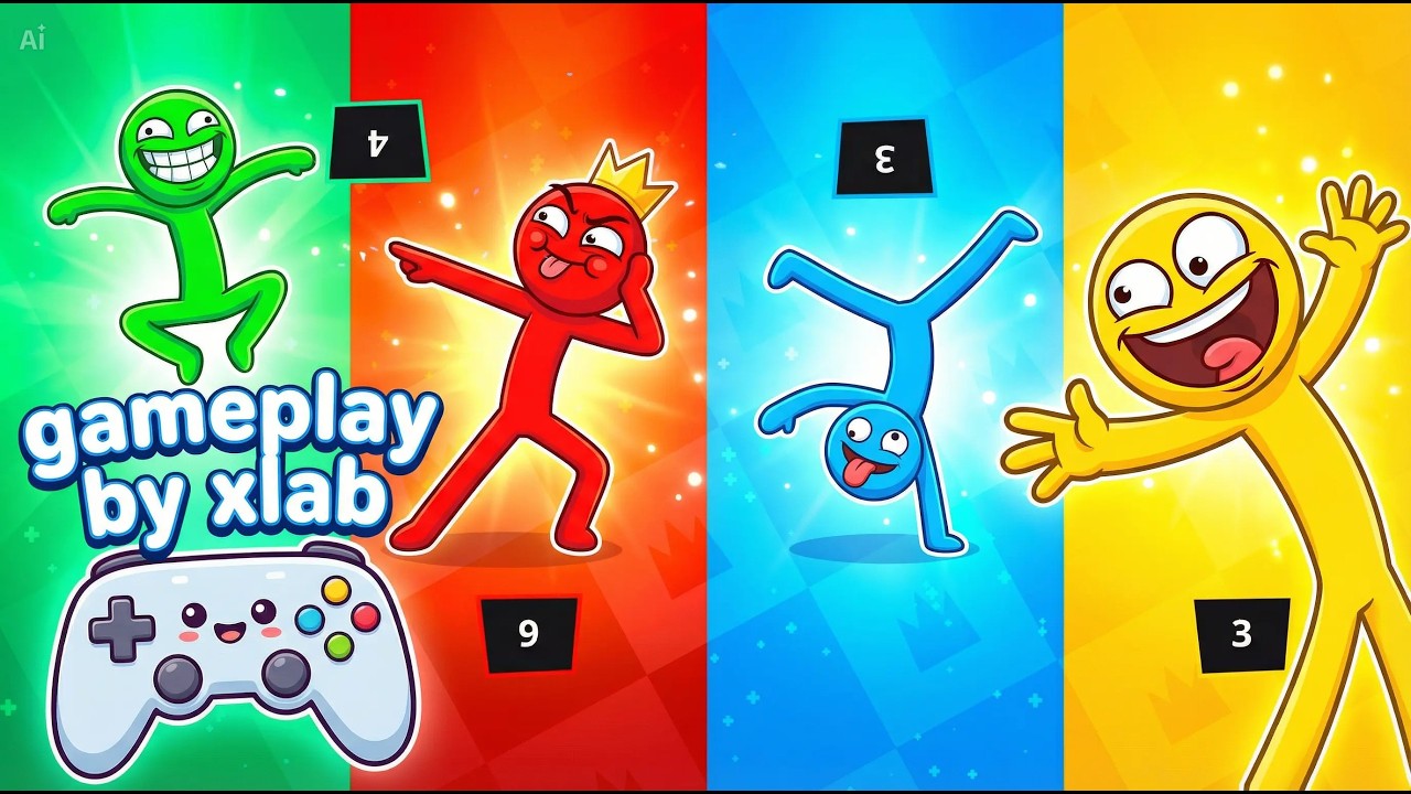 Stickman Party Gameplay - 3 Mini Games Chaos! 🧹 Sapu Terbang, 🎣 Memancing Ikan, & ⚔️ Gladiator!