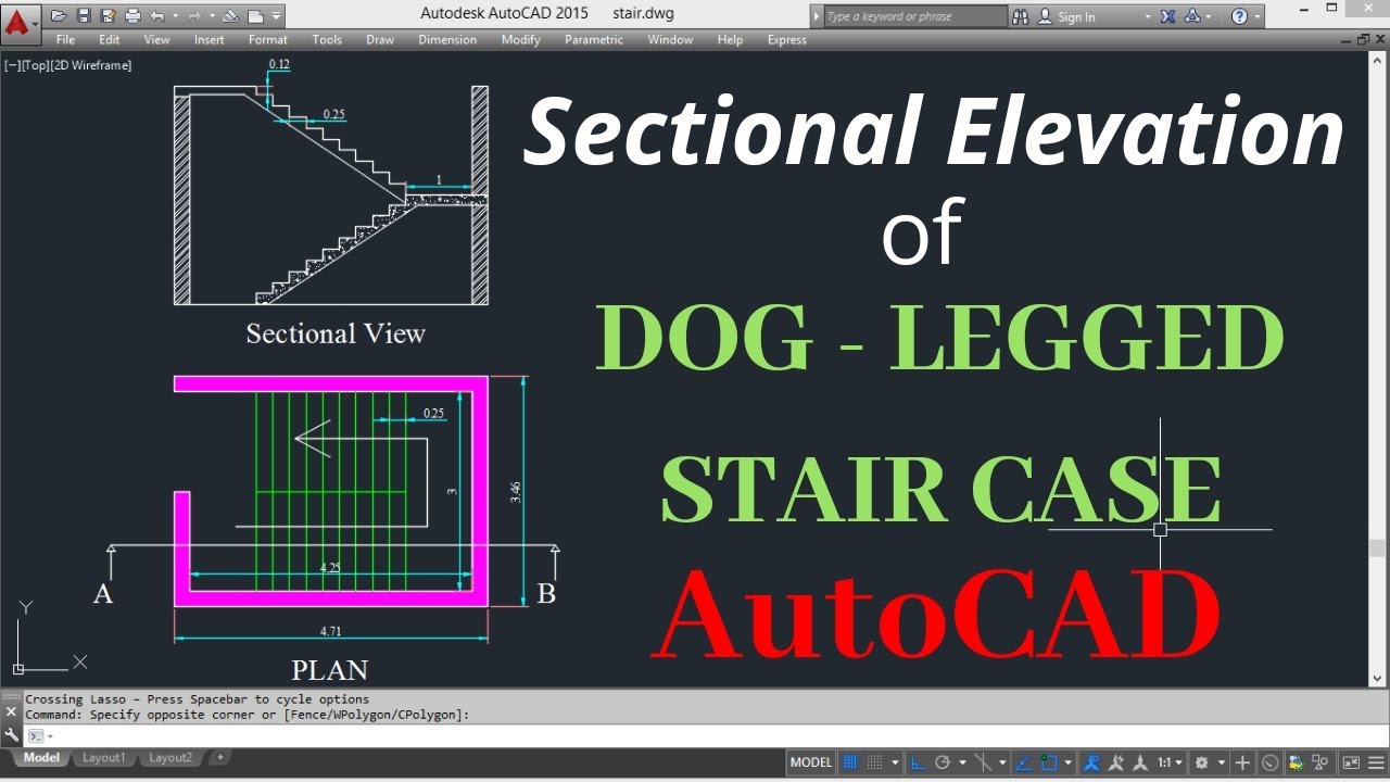 Sectional Elevation: Dog-Legged Stair Case Design In AutoCAD 2015 | ReoCAD |