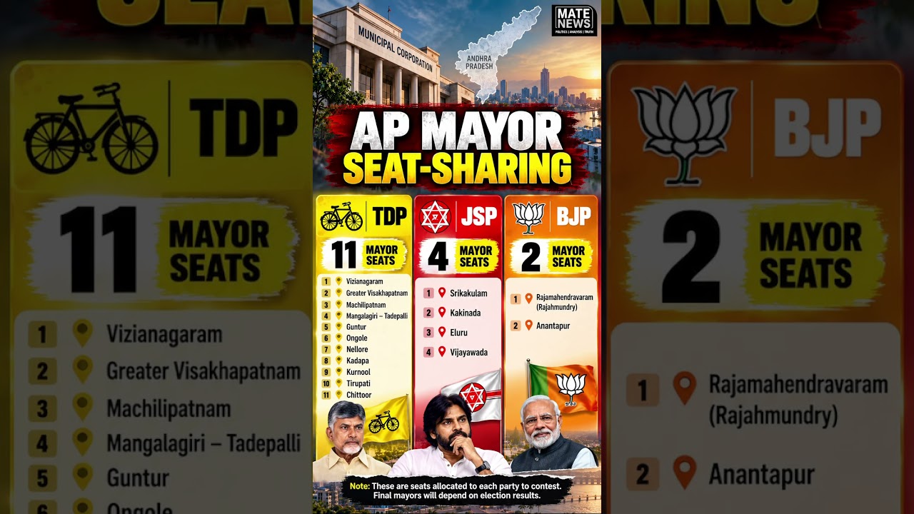 AP Mayor Seat-Sharing 🏛️ | TDP&ndash;JSP&ndash;BJP Alliance
