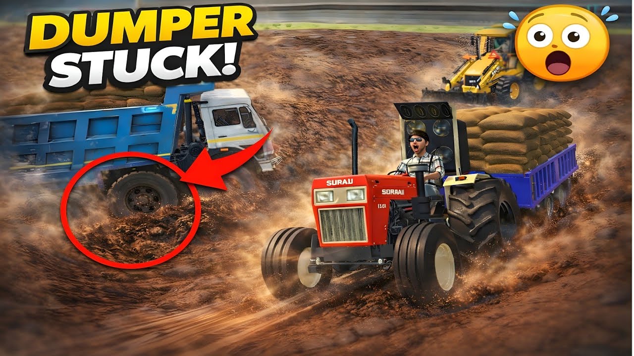 Harvester Stuck Mud in TRACTOR JCB Truck rescue in the Harvester #indianvehiclessimulator3dvideos