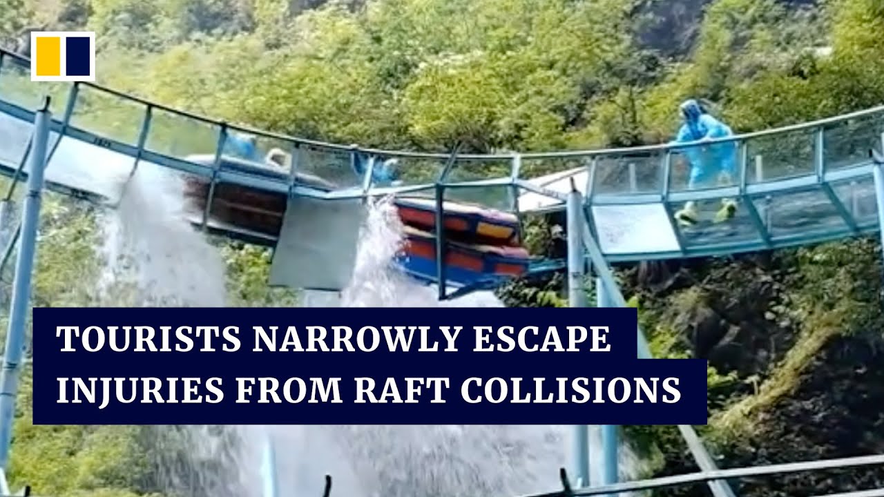 Tourists escape injuries from raft collisions on broken glass slide in China