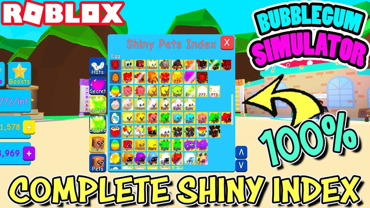 I COMPLETED MY SHINY INDEX IN BUBBLEGUM SIMULATOR! (Roblox)