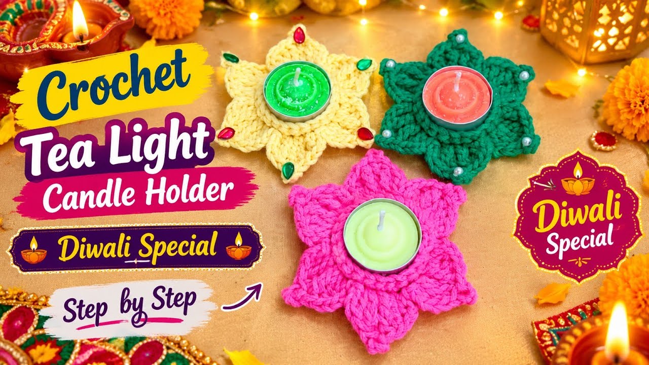 Crochet Tea Light Candle Holder/Crochet For Beginners #crochettealightcandleholder #diy