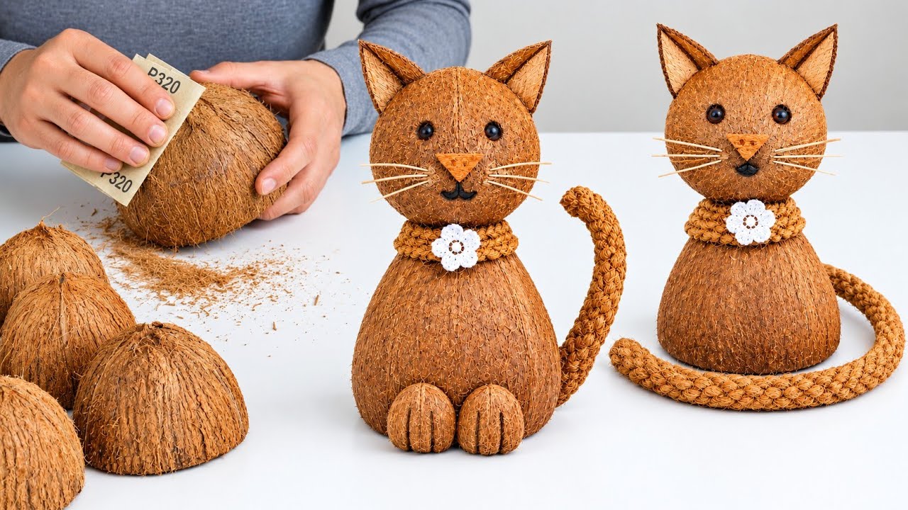 Coconut Shell Cat Making  | Amazing DIY Home Decor | Best Out of Waste Craft