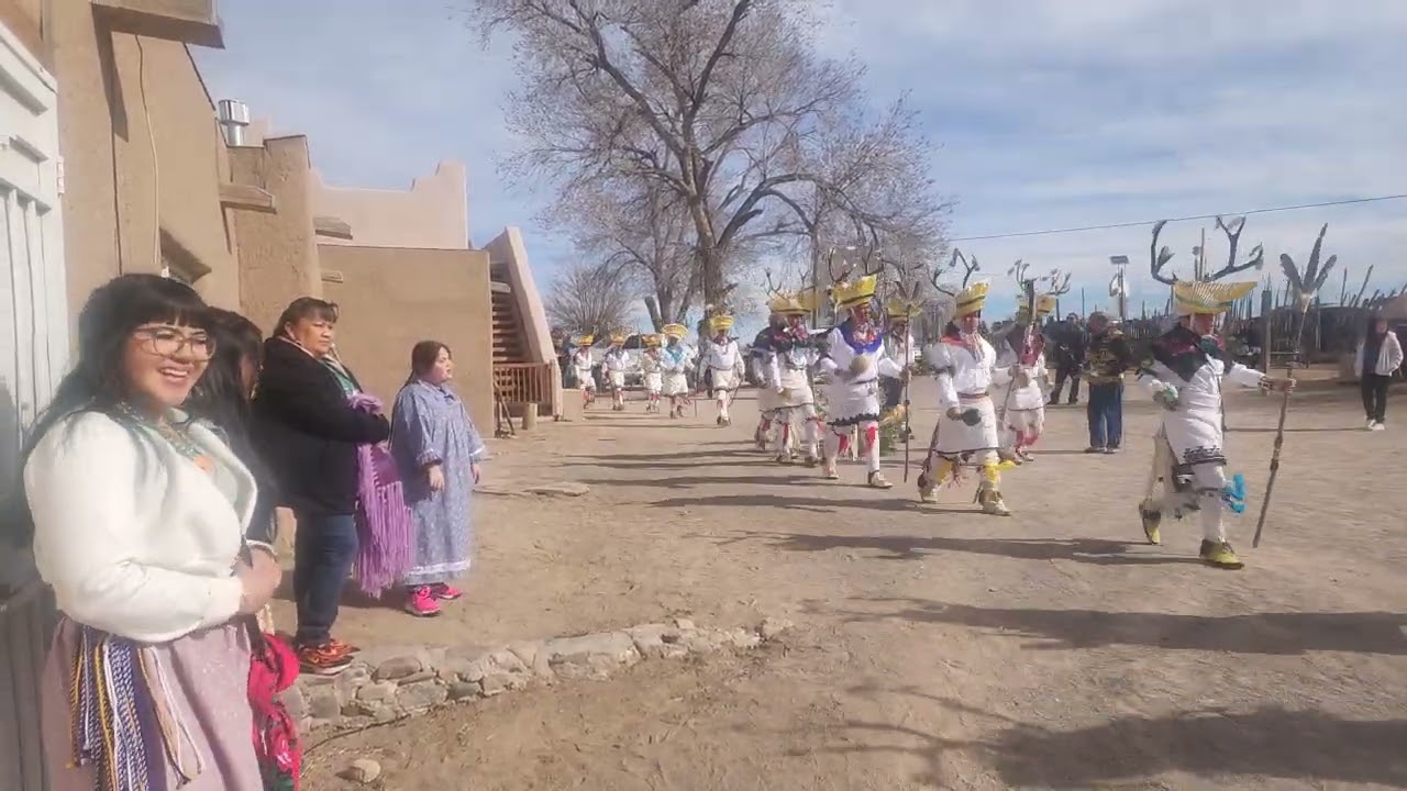 DEER DANCE 2024 OHKAY OWINGEH PUEBLO -  Deer Dancers Emerging from Kiva for Deer Dance