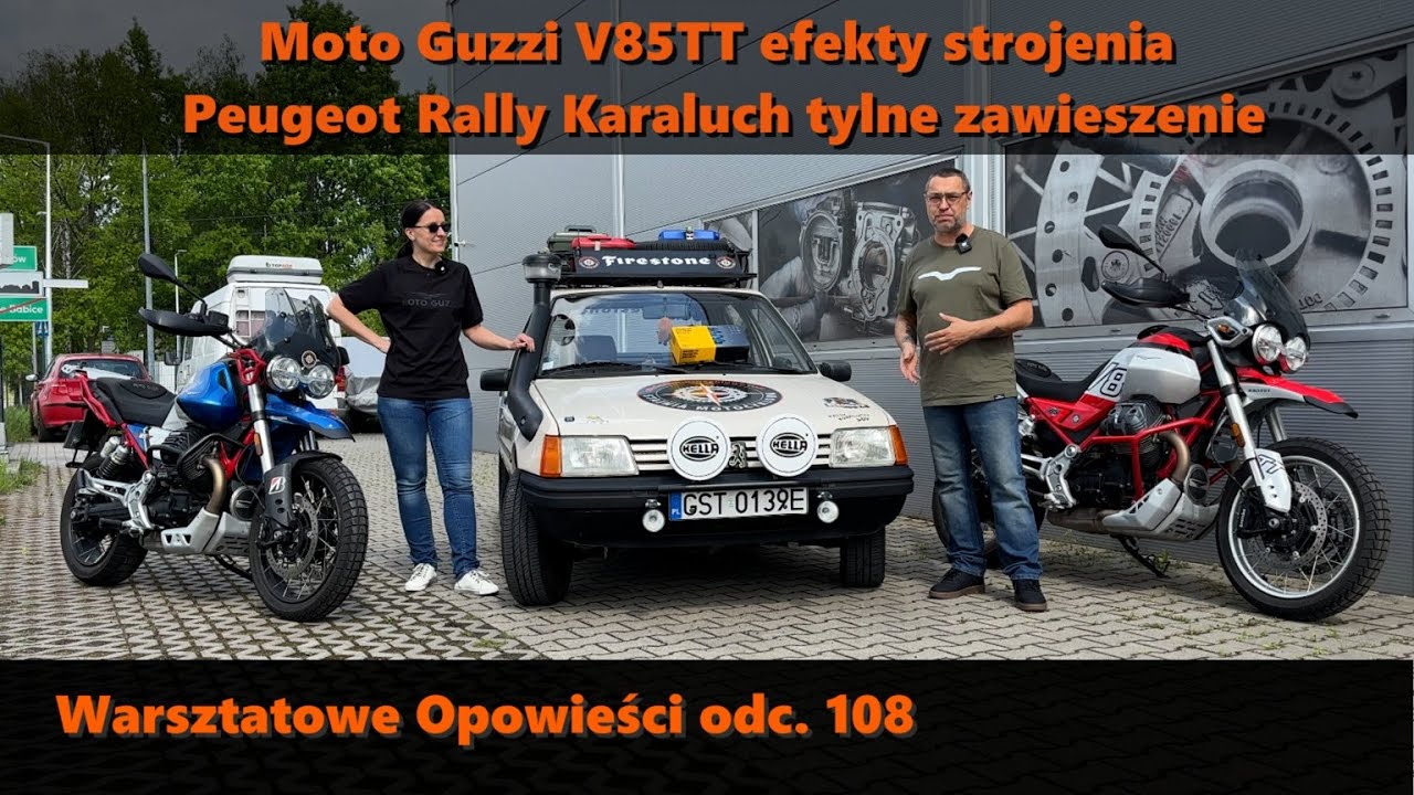Moto Guzzi V85TT efekty strojenia Rapid Bike, Peugeot 205 upgrade zawieszenia tylnego MAD suspension