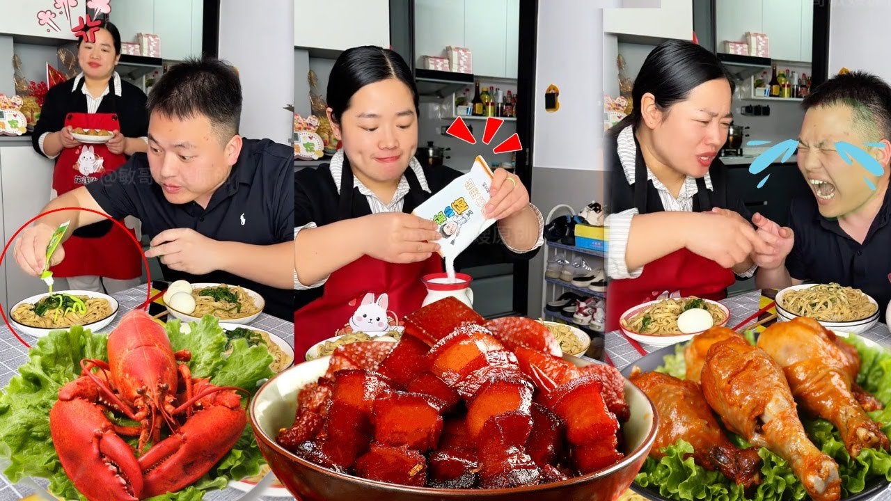 蠢老公一点都不老实，趁我不在往我面条里加芥末和食盐？我想出一个绝妙的办法和老公的不知不觉调换位置，还追加了“大惊喜”，最后老公自作自受被辣到满屋找水喝