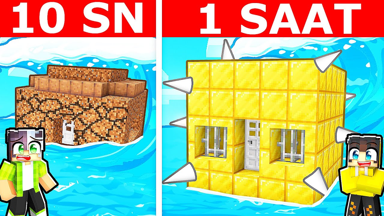 10 SANİYEDE YAPILAN TSUNAMİ SIĞINAĞI VS 1 SAATTE YAPILAN! 🌊 | Minecraft
