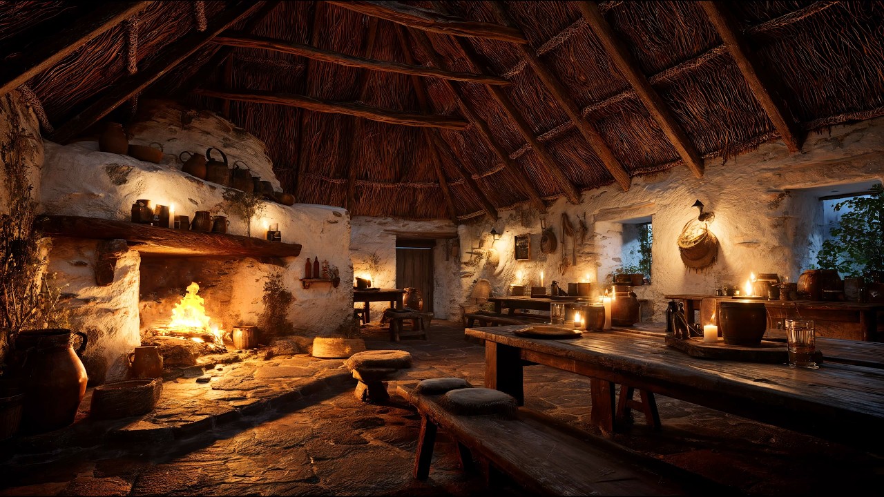Cozy Irish Country Pub Ambience 🔥 Fireplace & Candlelight | Relaxing Celtic Music | 4K