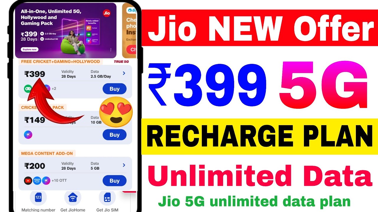 😍Jio ₹399 New Recharge |unlimited data plan | Jio sabse sasta Recharge plan | Jio 5G unlimited plan