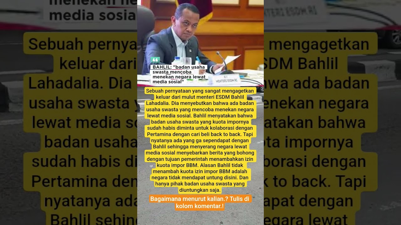 BAHLIL: " badan usaha swasta menekan negara lewat media sosial 